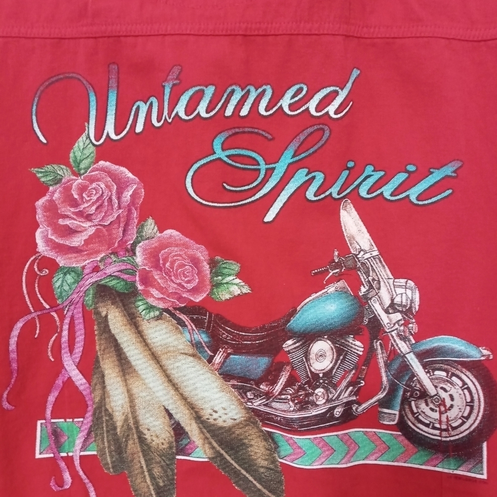 Biker Design "Untamed Spirit" Sleeveless Button Down Red Denim Vest Xl